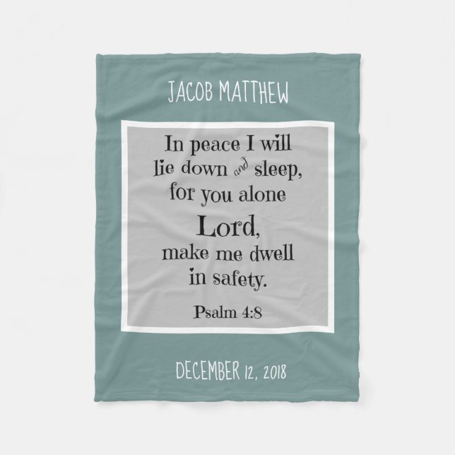 Personalized Baby, w Nighttime Prayer (Psalm 4:8) Fleece Blanket (Front)