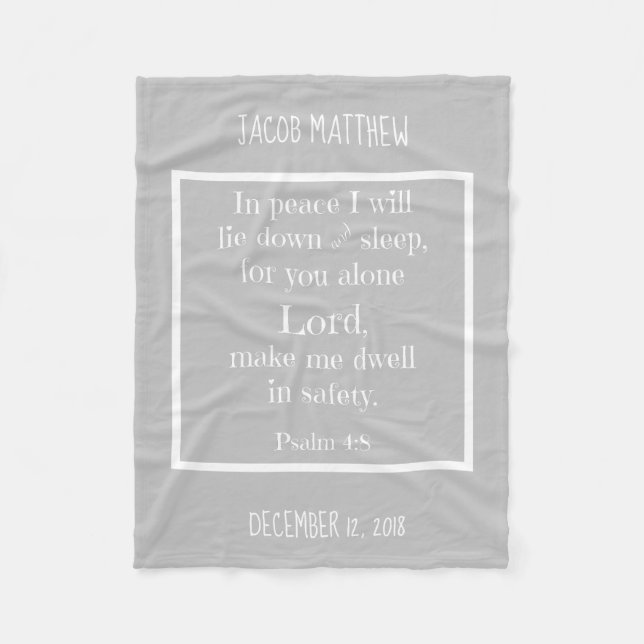 Personalized Baby, w Nighttime Prayer (Psalm 4:8) Fleece Blanket (Front)