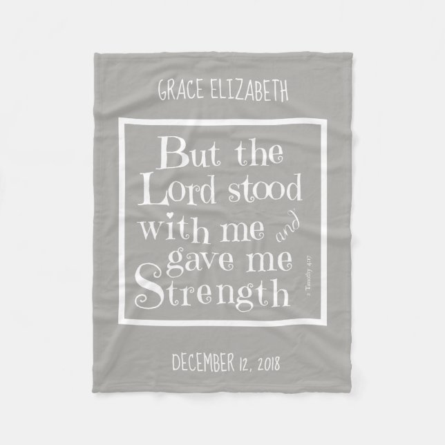 Personalized Baby, w/ Verse from Timothy (grey) Fleece Blanket (Front)