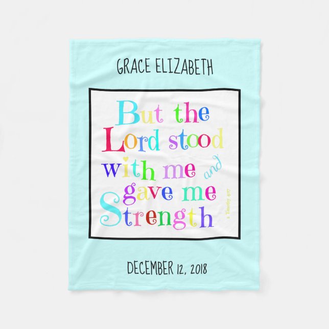 Personalized Baby, w/ Verse from Timothy (rainbow) Fleece Blanket (Front)