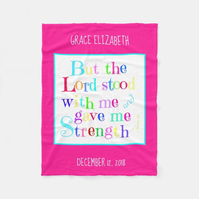 Personalized Baby, w/ Verse from Timothy (rainbow) Fleece Blanket (Front)