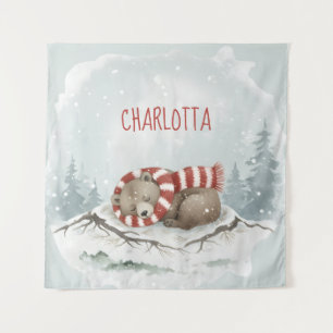 Personalized Baby Wall Art, Sleeping Bear Nursery Tapestry