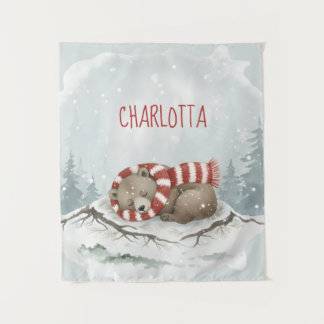 Personalized Baby Wall Art, Sleeping Bear Nursery  Tapestry