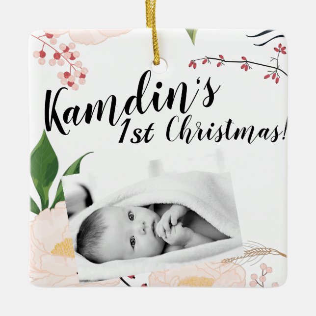Personalized Baby XMAS Ornament Baby Pink Cosmos o (Front)