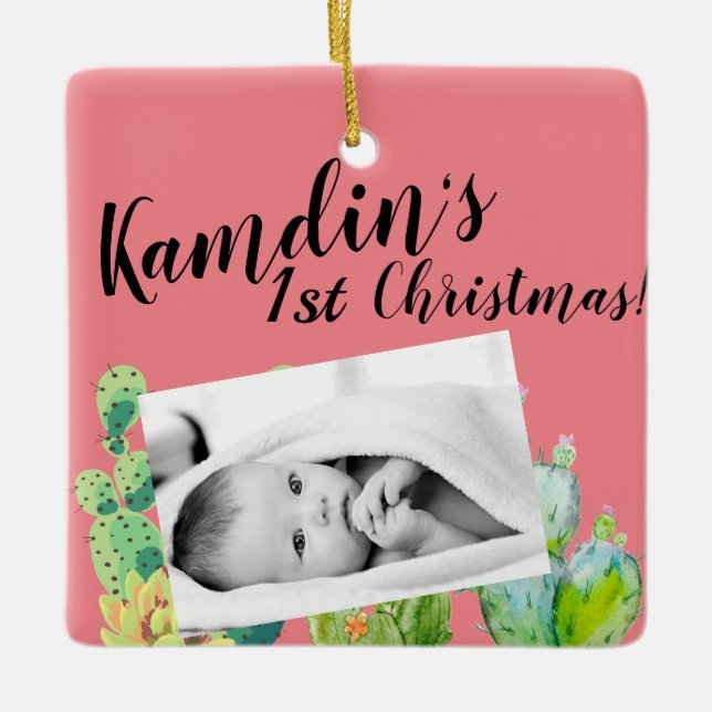 Personalized Baby XMAS Ornament Bohemian Cactus Su (Front)