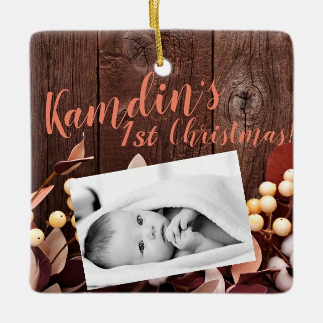 Personalized Baby XMAS Ornament Cotton Branch on D (Front)