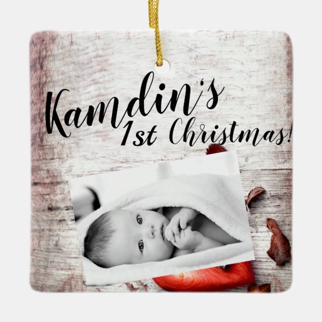 Personalized Baby XMAS Ornament Country Wood Key t (Front)