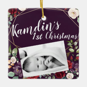 Personalized Baby XMAS Ornament Plum Purple Roses