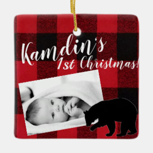Personalized Baby XMAS Ornament Red Buffalo Plaid