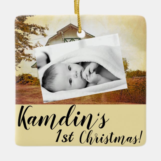 Personalized Baby XMAS Ornament Sunset Barn Countr (Front)