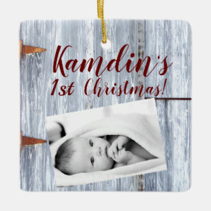 Personalized Baby XMAS Ornament White Wash Wood Ba