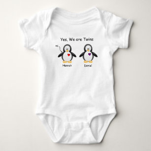 Personalized Baby Yes, We Are Twins Penguin Bodysuit