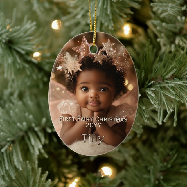 Personalized Baby's Cute First Fairy Christmas Ceramic Ornament (Tree)