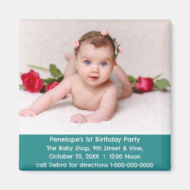 Personalized Baby's First Birthday Party Invite Magnet (Front)