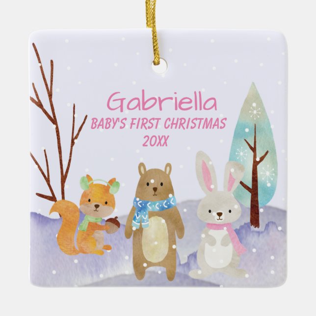 Personalized Babys First Christmas Animal Ornament (Front)