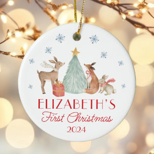 Personalized Baby's First Christmas Animals Ceramic Ornament