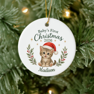 Personalized Baby's First Christmas "Cat" Ceramic Ornament