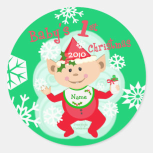 Personalized Baby's First Christmas Classic Round Sticker