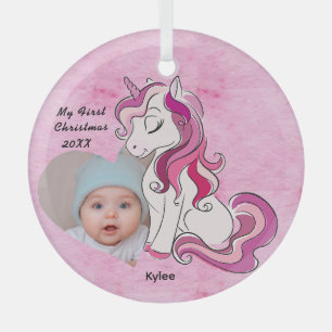 Personalized Baby's First Christmas Custom Photo Glass Ornament
