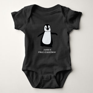 Personalized Baby's first Christmas   Cute penguin Baby Bodysuit