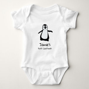 Personalized Baby's first Christmas Cute Penguin Baby Bodysuit