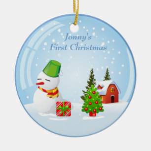 Personalized Baby's First Christmas Cute Snowball Ceramic Ornament