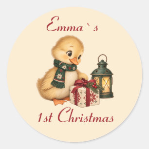 Personalized Baby's First Christmas Duckling Classic Round Sticker