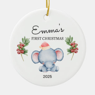 Personalized Baby's First Christmas, Elephant Gift Ceramic Ornament