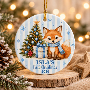 Personalized Baby's First Christmas Fox Ceramic Ornament