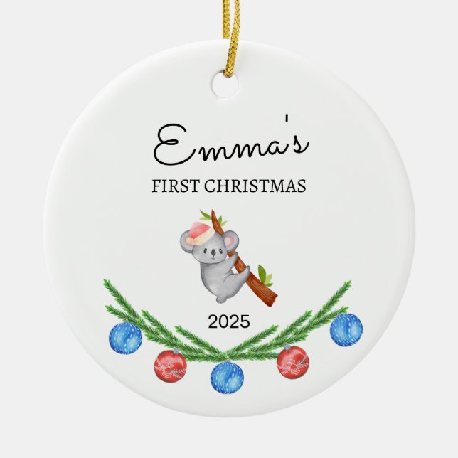 Personalized Baby's First Christmas, Koala Gift Ceramic Ornament (Front)