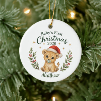 Personalized Baby's First Christmas "Lion" Ceramic Ornament