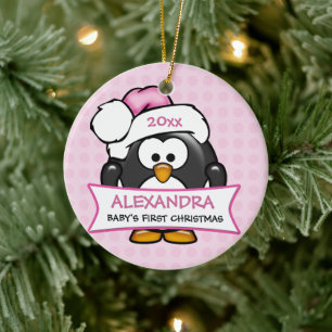 Personalized Baby's First Christmas Penguin Ceramic Ornament
