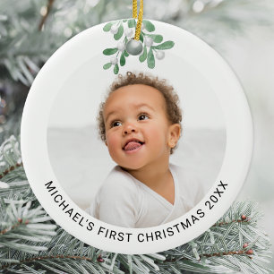 Personalized Baby's First Christmas Photo  Ceramic Ornament