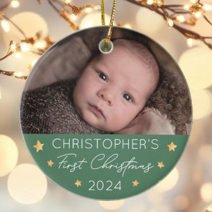 Personalized Baby's First Christmas Photo Ceramic Ornament