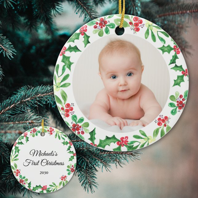 Personalized Baby's First Christmas Photo Ceramic Ornament (Creator Uploaded)