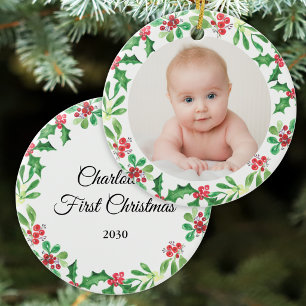 Personalized Baby's First Christmas Photo Ceramic Ornament