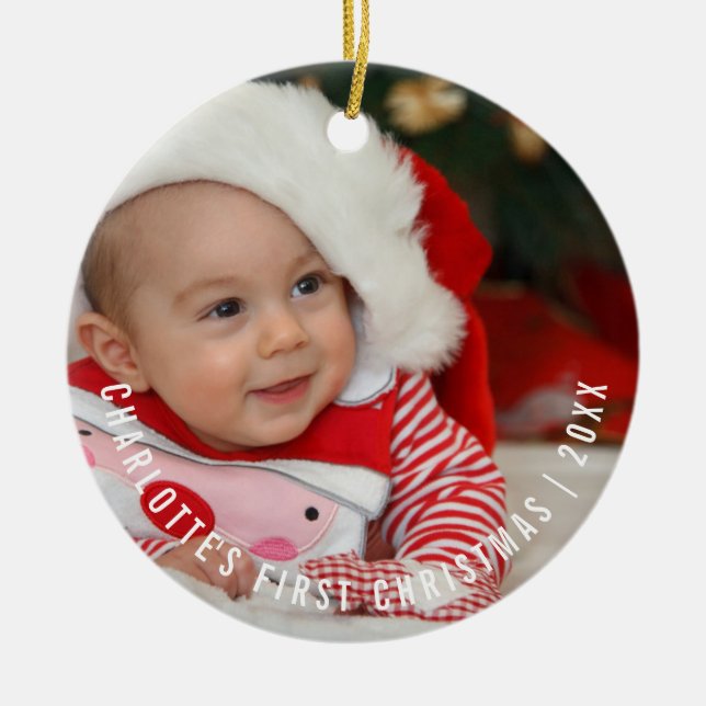 Personalized Baby's First Christmas Photo Ceramic Ornament (Front)