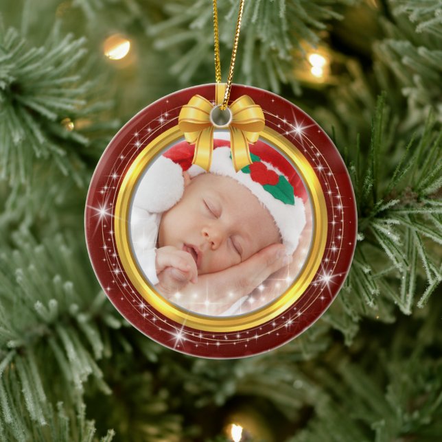 Personalized Baby's First Christmas Photo Keepsake Ceramic Ornament (Tree)