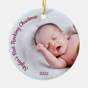 Personalized Baby's First Christmas Photo Name Cer Ceramic Ornament