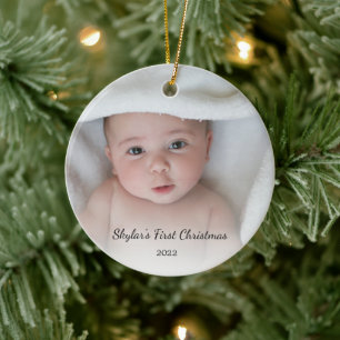Personalized Baby's First Christmas Photo Name Ceramic Ornament