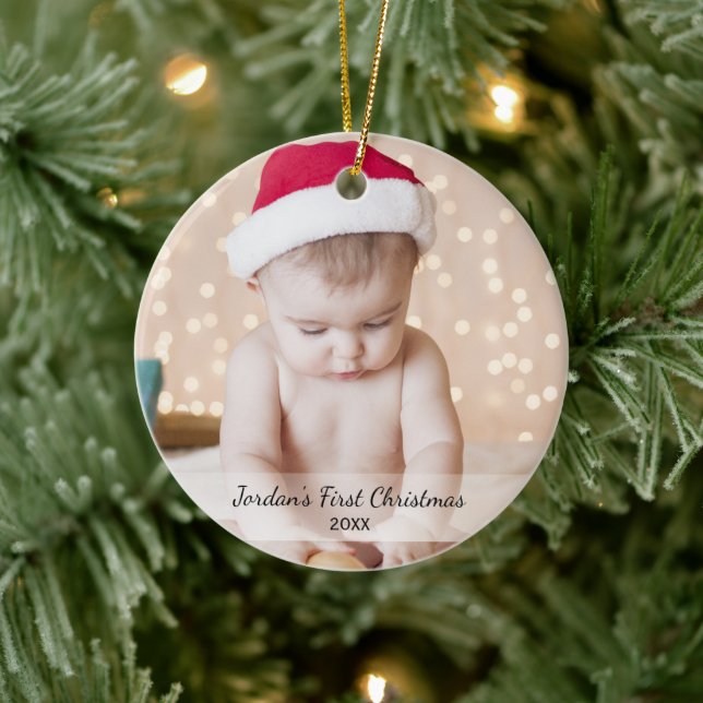 Personalized Babys First Christmas Photo Name Year Ceramic Ornament (Tree)