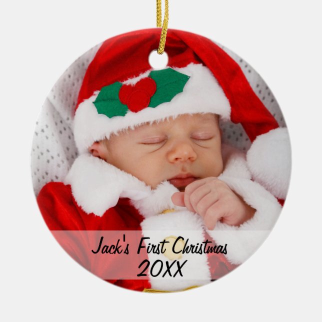 Personalized Babys First Christmas Photo Name Year Ceramic Ornament (Front)