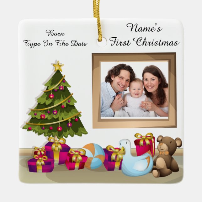 Personalized Baby's First Christmas Photo Ornament (Front)