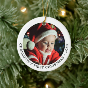 Personalized Baby's First Christmas Photo Template Ceramic Ornament