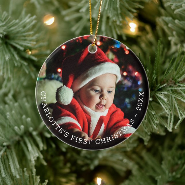 Personalized Baby's First Christmas Photo Template Ceramic Ornament (Tree)