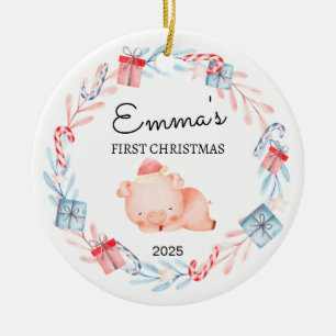 Personalized Baby's First Christmas, Pig Gift Ceramic Ornament