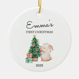 Personalized Baby's First Christmas, Rabbit Gift Ceramic Ornament