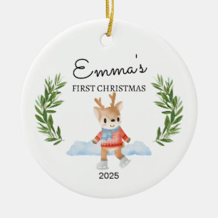 Personalized Baby's First Christmas, Reindeer Gift Ceramic Ornament