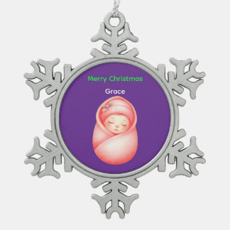 Personalized Baby's First Christmas Snowflake Orna Snowflake Pewter Christmas Ornament