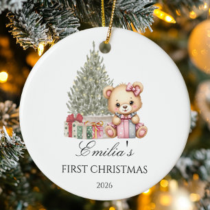 Personalized Baby's First Christmas Teddy Bear Ceramic Ornament